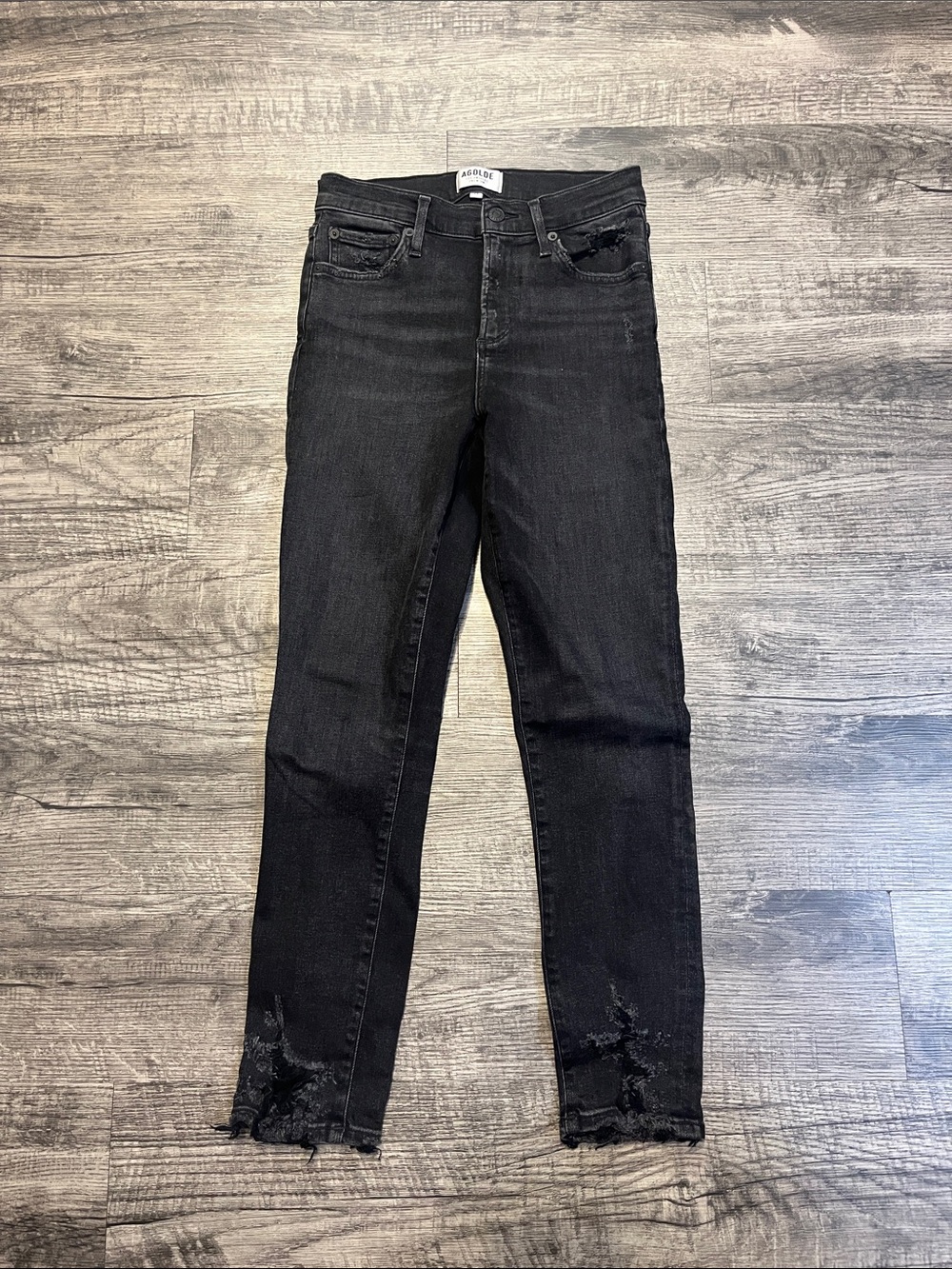 Agolde Black Distressed High-Rise Skinny Jeans